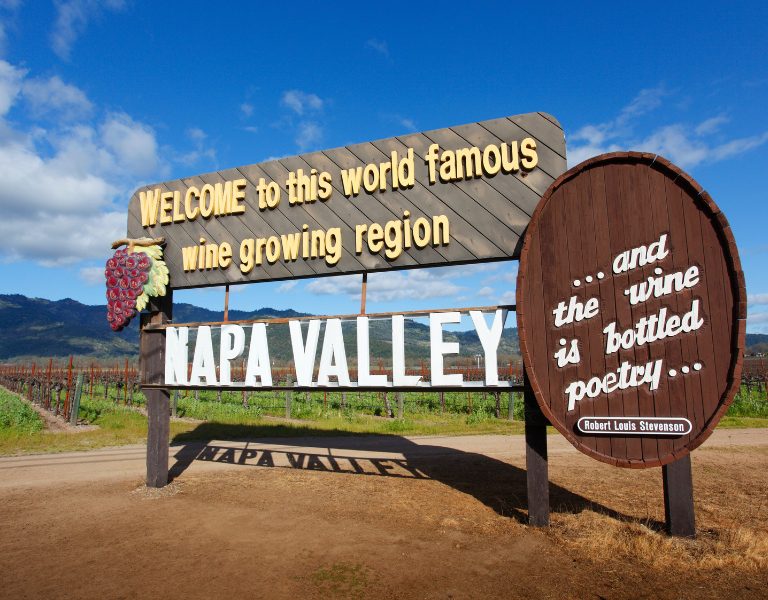 famous "welcome to napa valley" sign at the entrance to napa